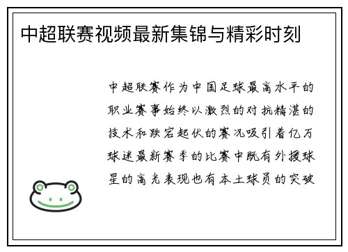 中超联赛视频最新集锦与精彩时刻